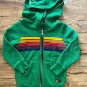 Kids Green Hoodie with Rainbow Stripes